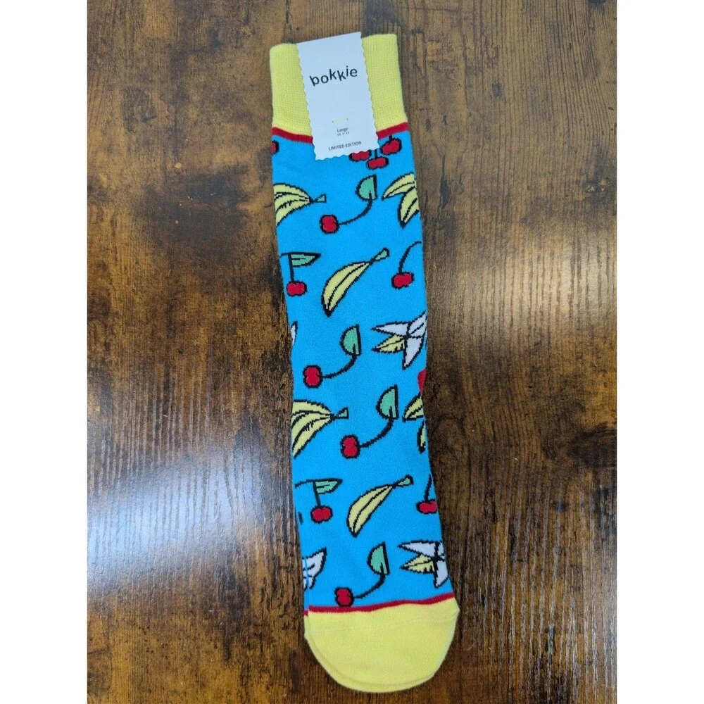 Bokkie Novelty Crew Socks Large Fruit Bananas Cherries Limited Edition NWT New